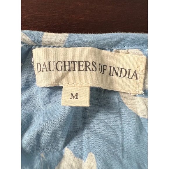 Daughters of India Ria Mini Dress in Sky Cotton Balloon Sleeve Boho M - Picture 10 of 13